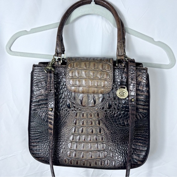 Luxurious Brahmin Brown Crocodile-Embossed Shoulder Bag long strap two handles - Picture 4 of 15